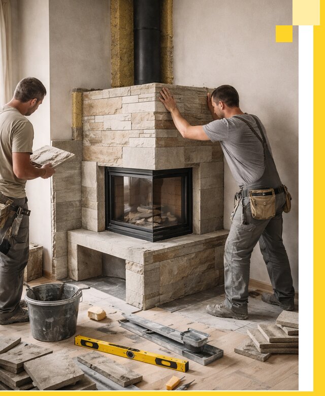 Угловые камины под ключ проект, монтаж и отделка в Балакове