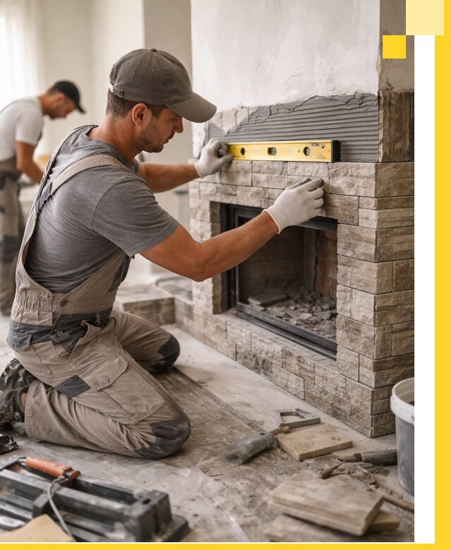 Облицовка каминов в Балакове, монтаж и отделка натуральным камнем