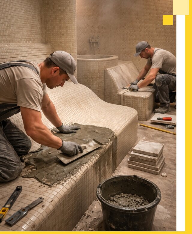 Лежаки для хамама под ключ в Балакове, проект и монтаж